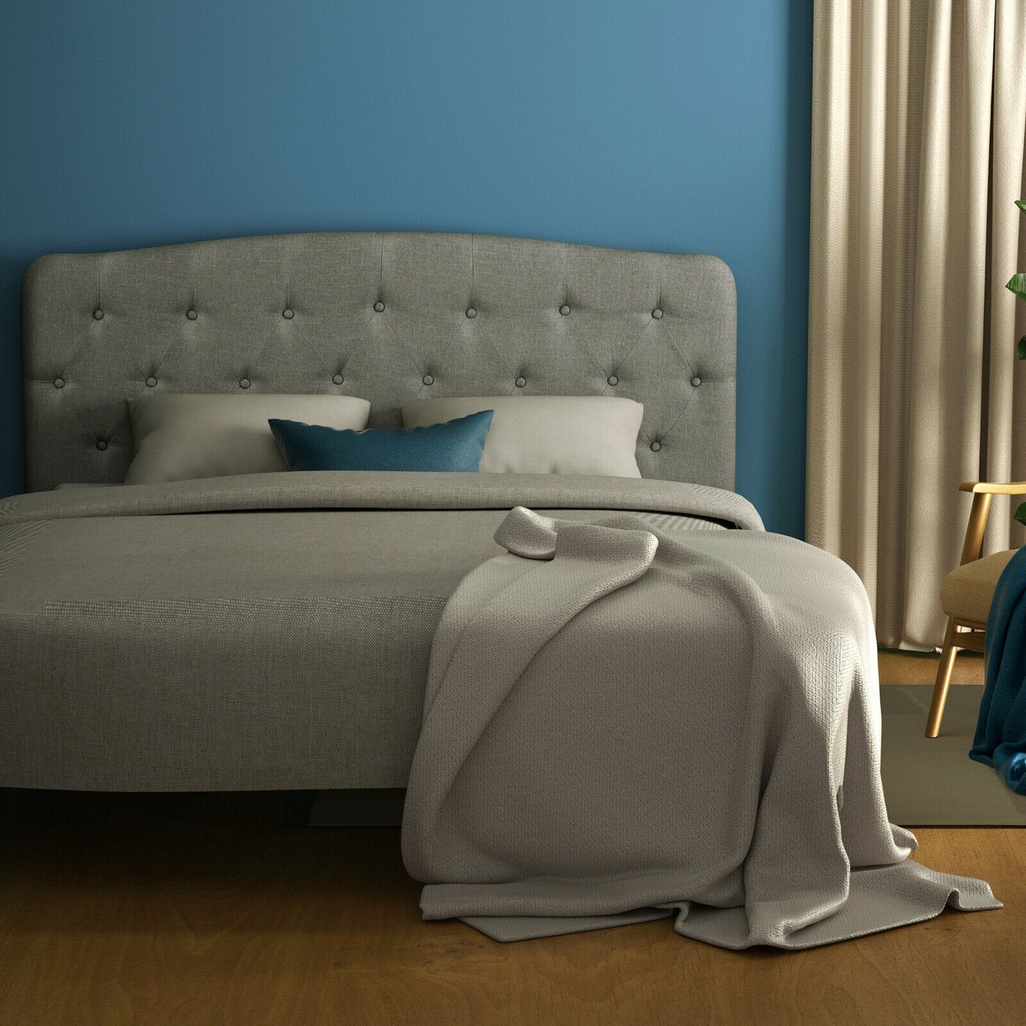 Adjustable Faux Linen Headboard for Full Size Beds - Light Grey