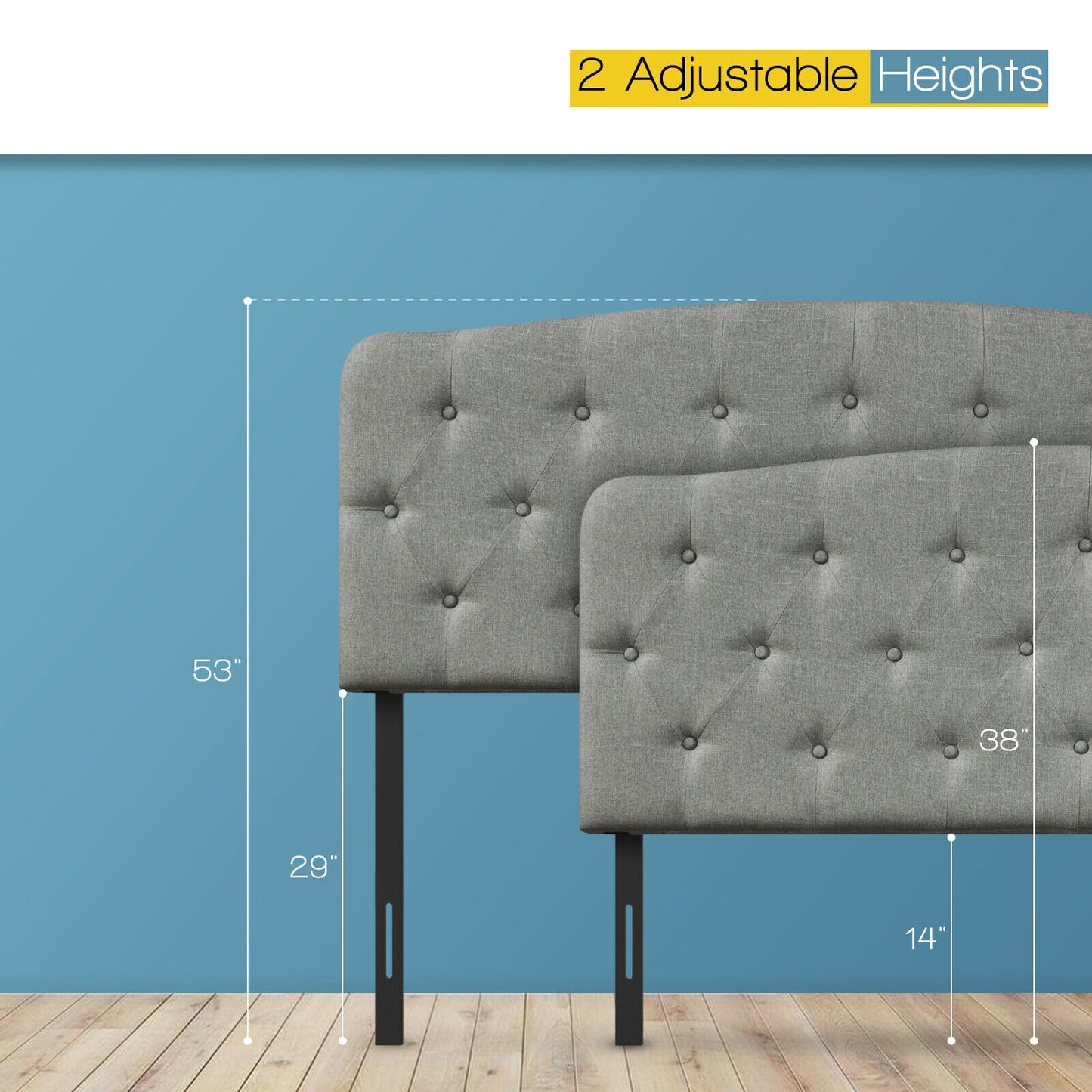 Adjustable Faux Linen Headboard for Full Size Beds - Light Grey