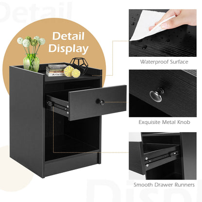 Set of 2 Nightstands with Drawer and Cabinet Raised Top Bedside End Tables Black