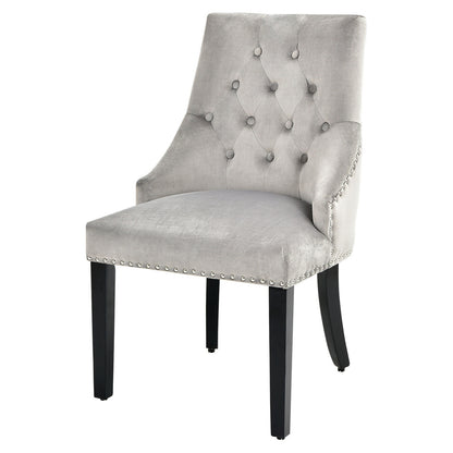 Elegant Button-Tufted Upholstered Dining Chair with Nailhead Trim - Grey