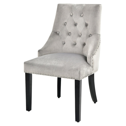 Elegant Button-Tufted Upholstered Dining Chair with Nailhead Trim - Grey