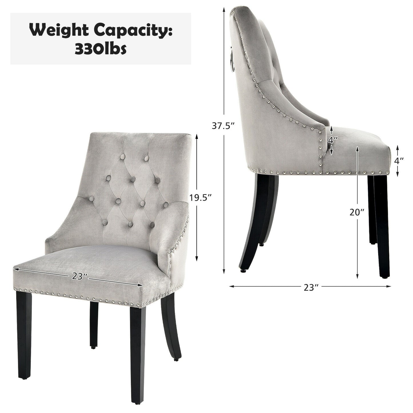 Elegant Button-Tufted Upholstered Dining Chair with Nailhead Trim - Grey