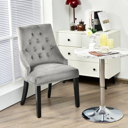 Elegant Button-Tufted Upholstered Dining Chair with Nailhead Trim - Grey