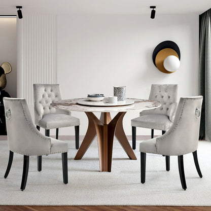 Elegant Button-Tufted Upholstered Dining Chair with Nailhead Trim - Grey