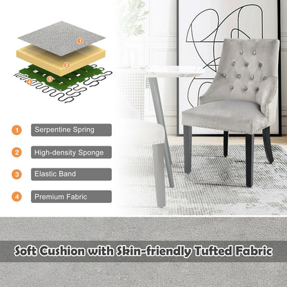Elegant Button-Tufted Upholstered Dining Chair with Nailhead Trim - Grey