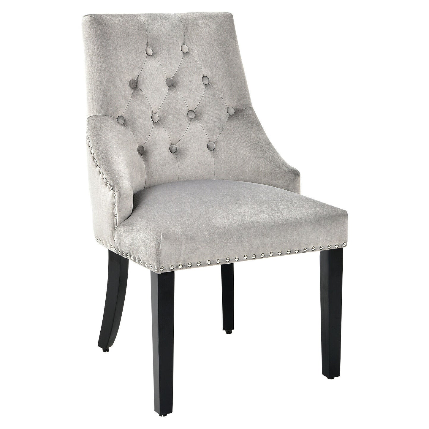 Elegant Button-Tufted Upholstered Dining Chair with Nailhead Trim - Grey