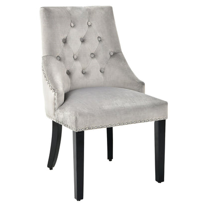 Elegant Button-Tufted Upholstered Dining Chair with Nailhead Trim - Grey