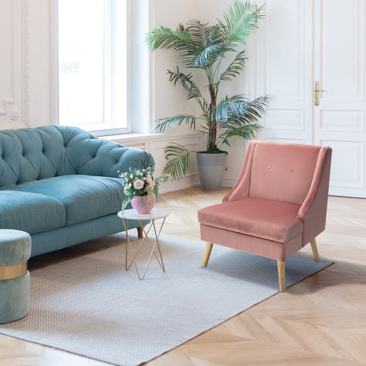 Elegant Velvet Accent Chair with Wingback Design Padded Seat and Wooden Legs