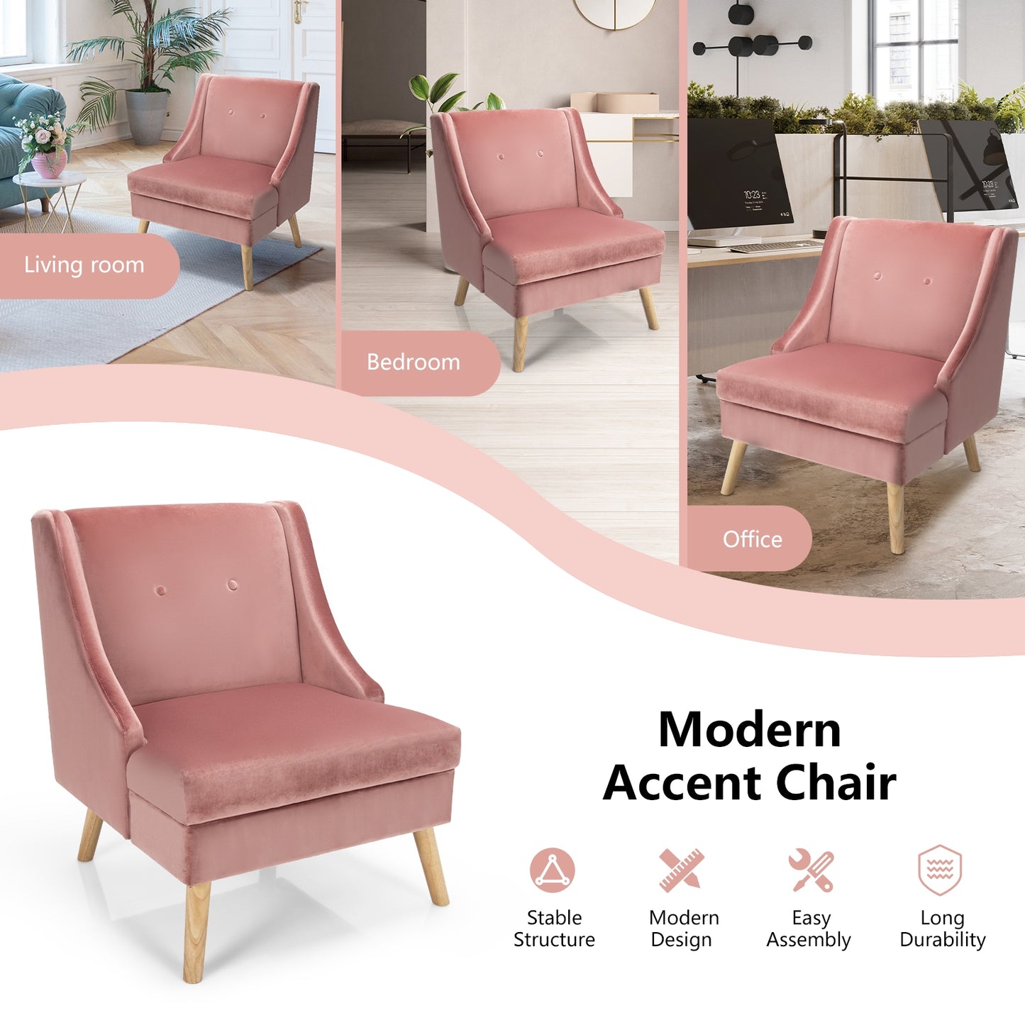 Elegant Velvet Accent Chair with Wingback Design Padded Seat and Wooden Legs