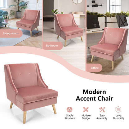Elegant Velvet Accent Chair with Wingback Design Padded Seat and Wooden Legs