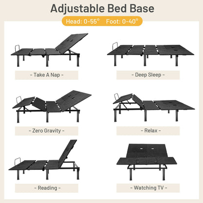 Ergonomic Adjustable Bed Base with Head and Foot Incline for Comfort - Queen Size