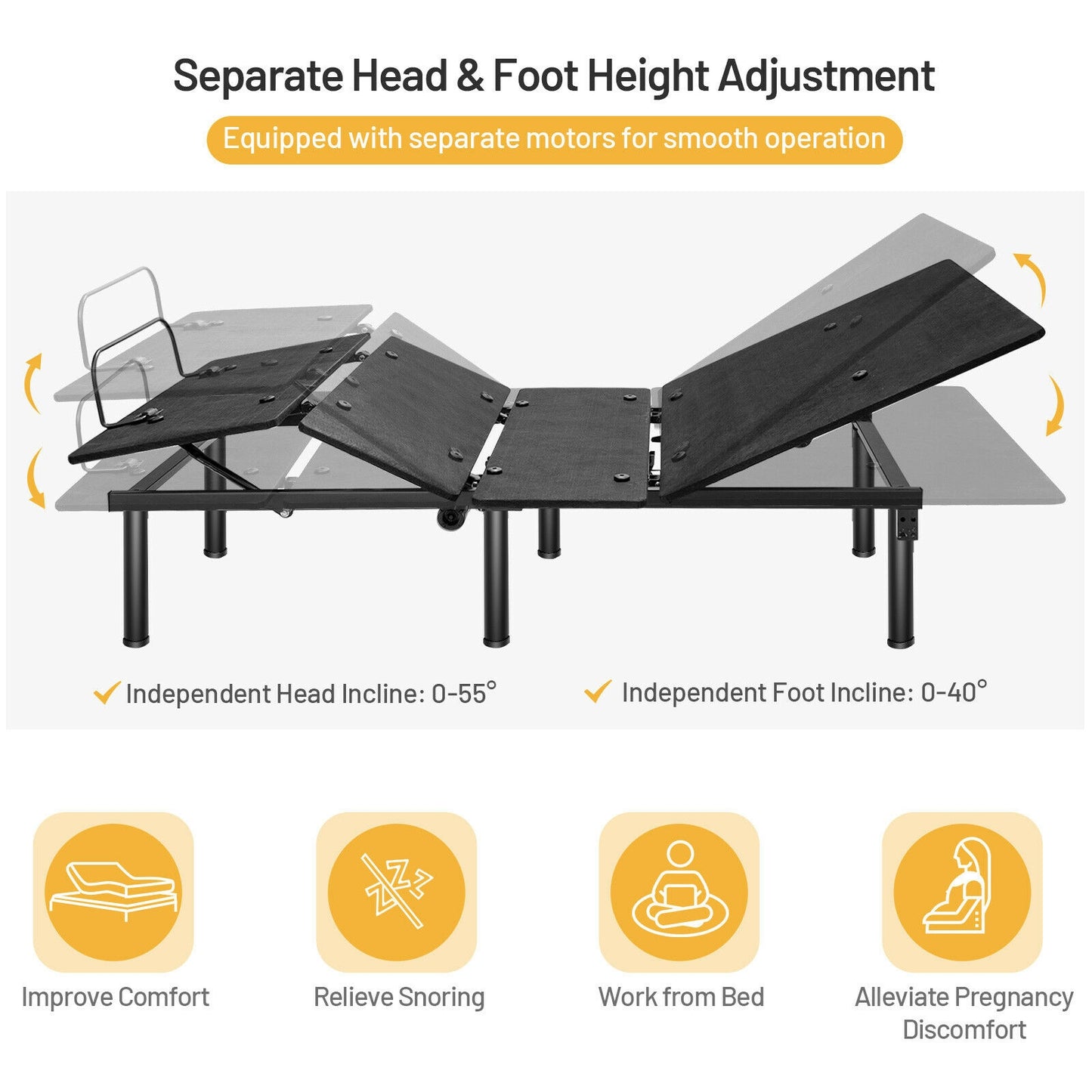 Ergonomic Adjustable Bed Base with Head and Foot Incline for Comfort - Twin XL