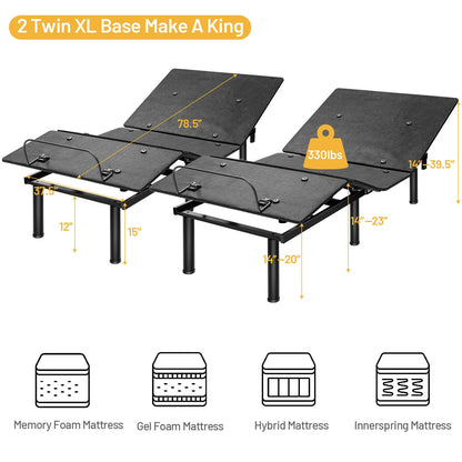 Ergonomic Adjustable Bed Base with Head and Foot Incline for Comfort - Twin XL
