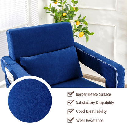 Contemporary Berber Fleece Accent Chair with Ottoman and Lumbar Pillow in Blue