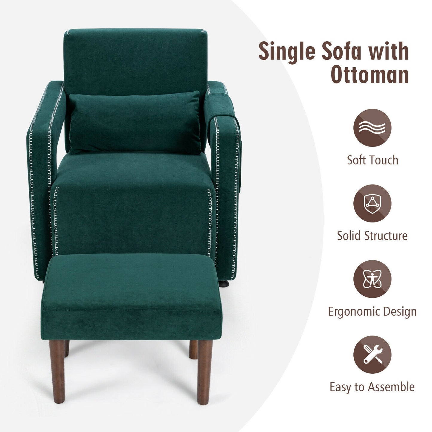 Contemporary Berber Fleece Accent Chair with Ottoman and Lumbar Pillow in Green