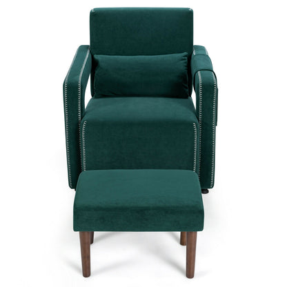 Contemporary Berber Fleece Accent Chair with Ottoman and Lumbar Pillow in Green