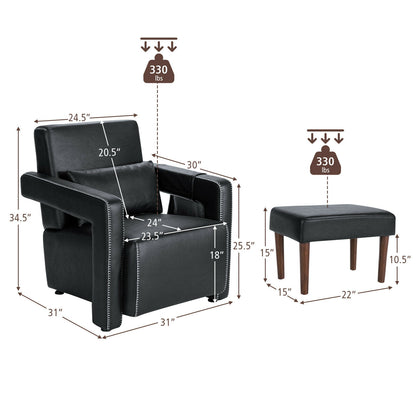 Contemporary Berber Fleece Accent Chair with Ottoman and Lumbar Pillow in Black