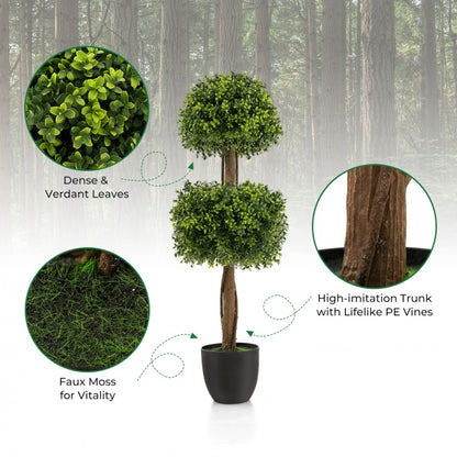 40 Inch Double Ball Artificial Boxwood Topiary Tree for Home & Garden Decor