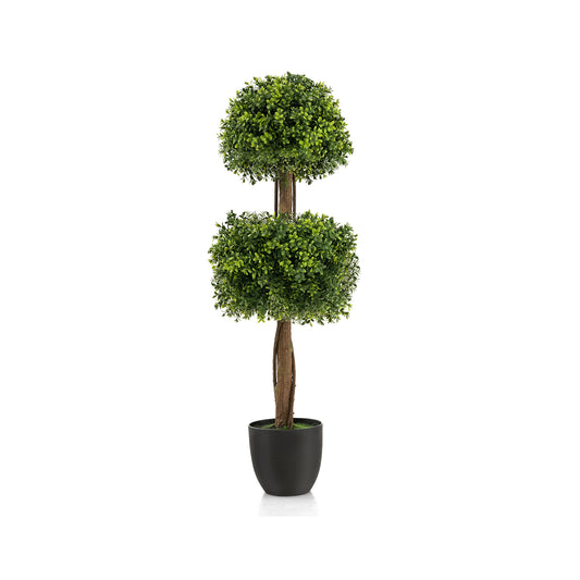 40 Inch Double Ball Artificial Boxwood Topiary Tree for Home & Garden Decor