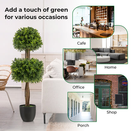 40 Inch Double Ball Artificial Boxwood Topiary Tree for Home & Garden Decor