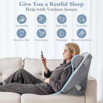 3 Piece Adjustable Bed Wedge Pillow Set with Air Memory Foam for Ultimate Comfort - Grey
