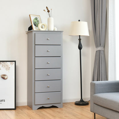 Modern 6 Drawer Bedroom Dresser Cabinet with Vertical Storage – Grey