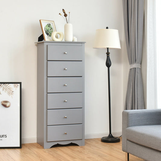 Modern 6 Drawer Bedroom Dresser Cabinet with Vertical Storage – Grey
