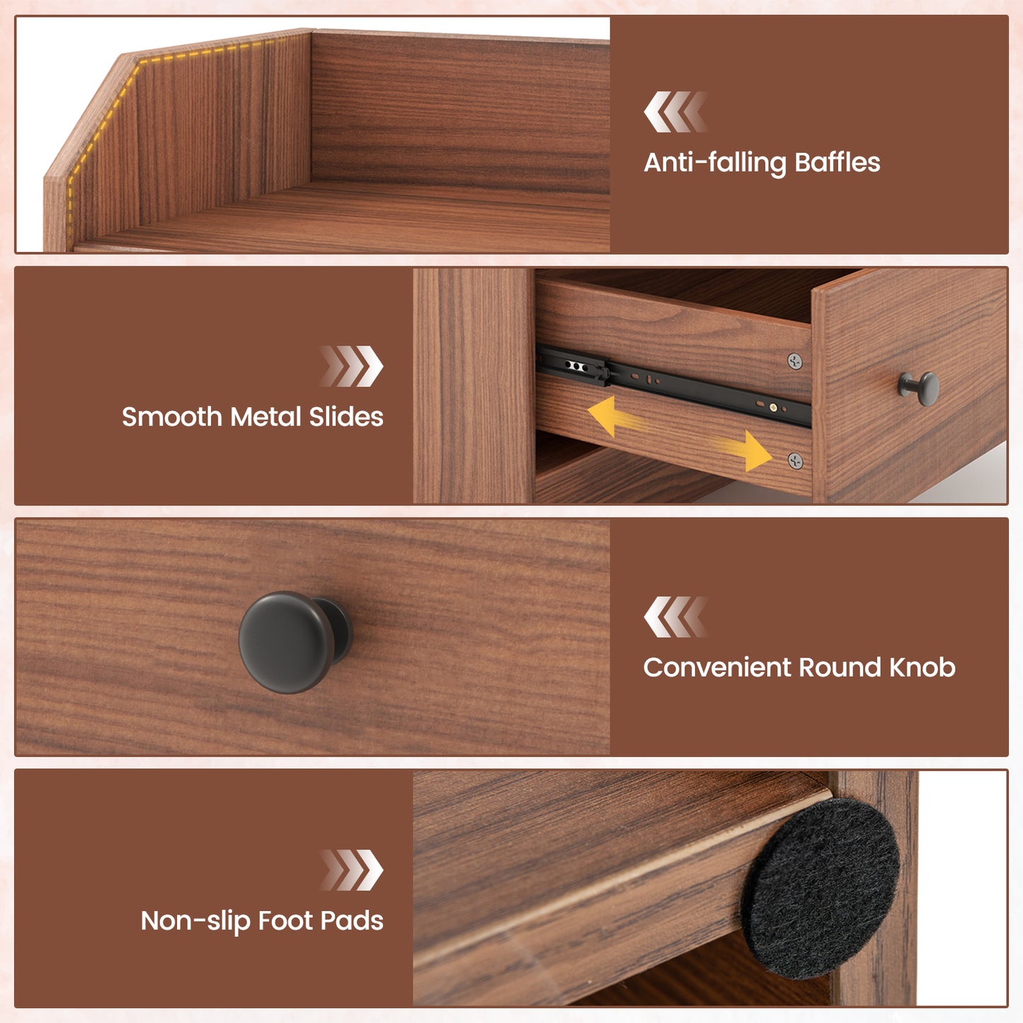 Tall 3 Drawer Storage Cabinet with Open Shelves and Anti-Tip Safety in Walnut
