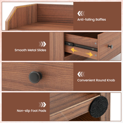 Tall 3 Drawer Storage Cabinet with Open Shelves and Anti-Tip Safety in Walnut