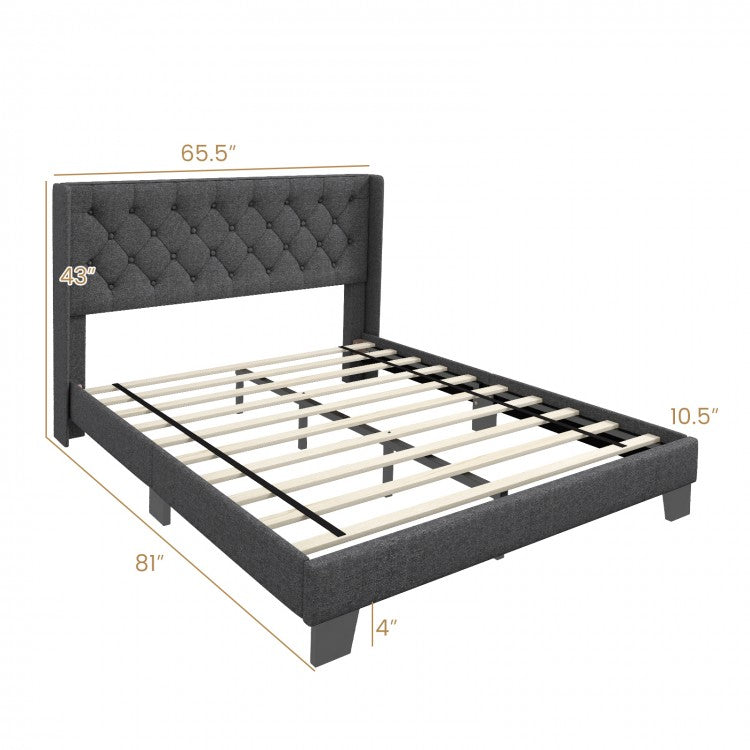 Upholstered Platform Bed with Button Tufted Headboard – Available in Twin, Full, and Queen Sizes