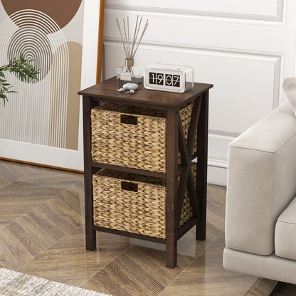 2 Tier Nightstand with Seagrass Baskets and X Design Frame