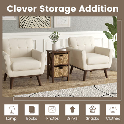 2 Tier Nightstand with Seagrass Baskets and X Design Frame