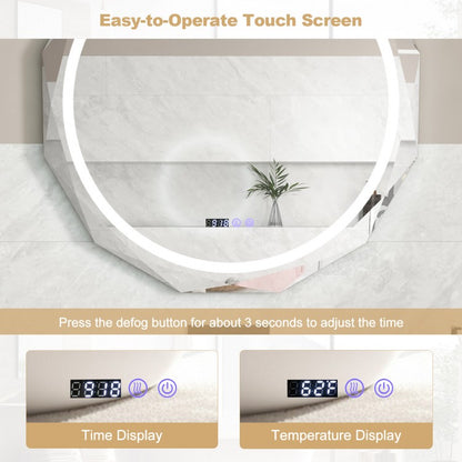 LED Wall Mirror with Anti-Fog & 3 Color Temperature Settings