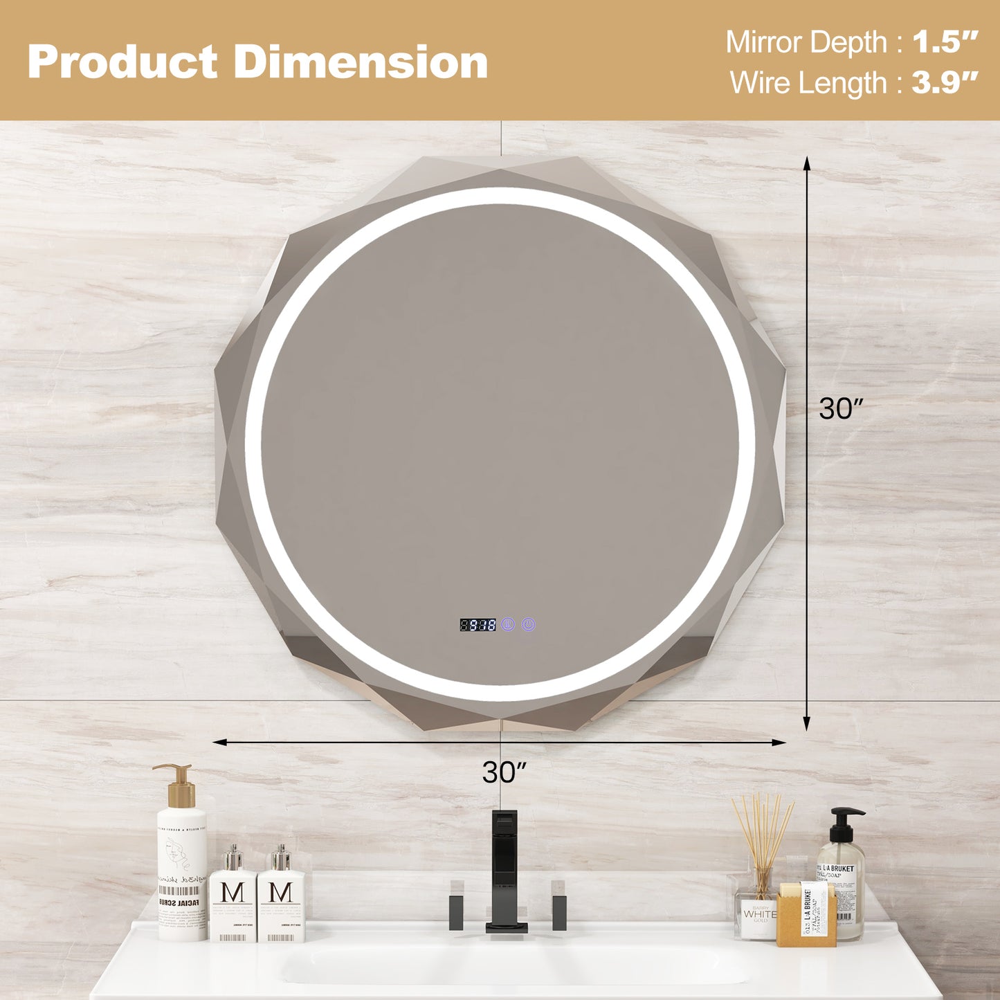 LED Wall Mirror with Anti-Fog & 3 Color Temperature Settings