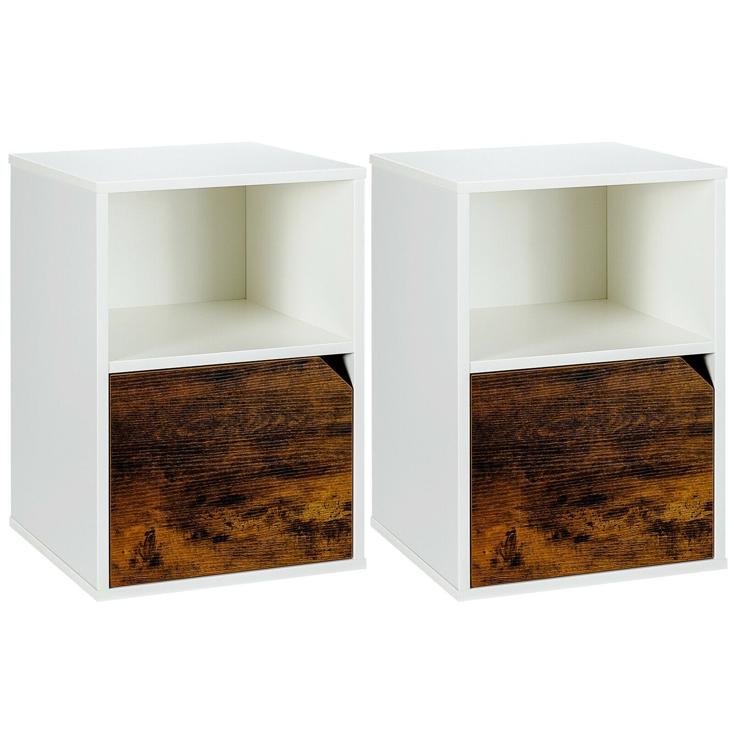 Set of 2 Nightstands with Storage, Modern End Tables for Bedroom or Living Room - White