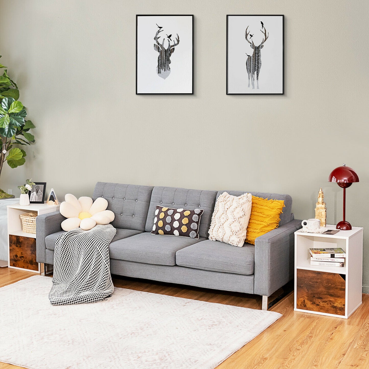 Set of 2 Nightstands with Storage, Modern End Tables for Bedroom or Living Room - White
