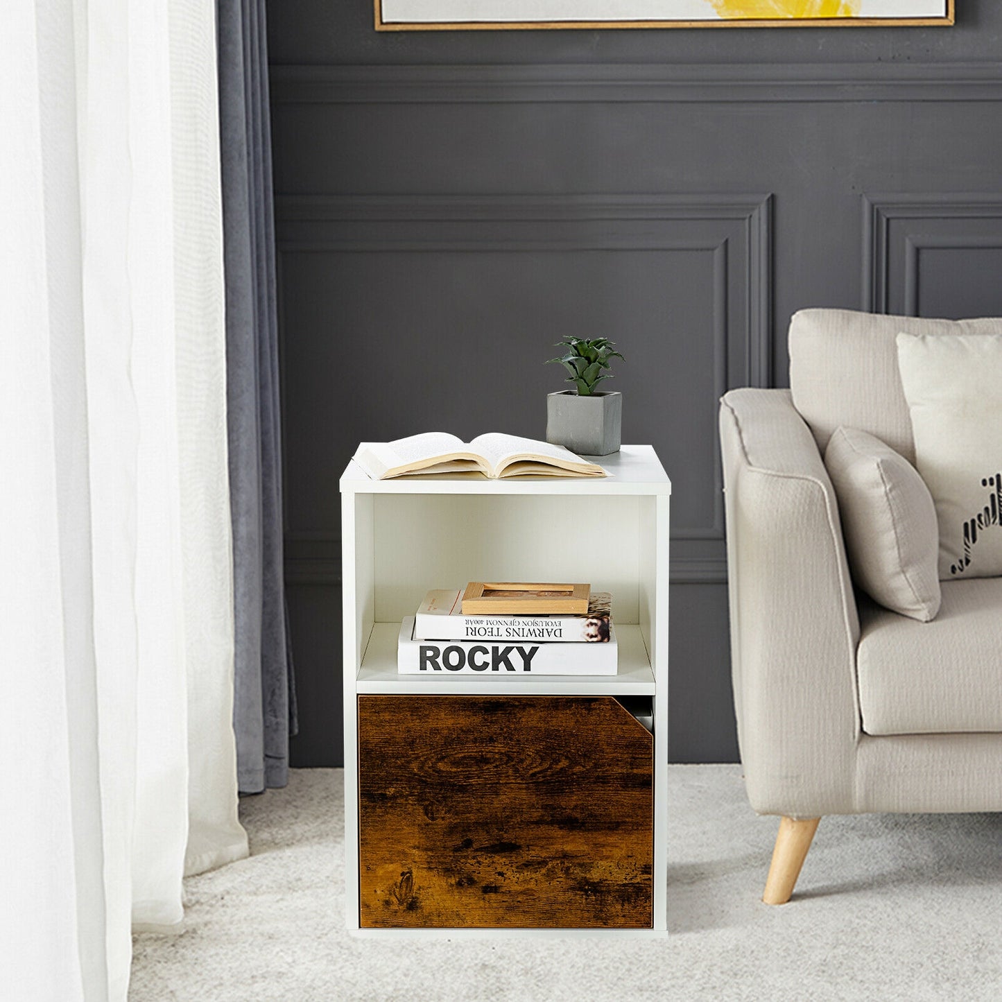 Set of 2 Nightstands with Storage, Modern End Tables for Bedroom or Living Room - White