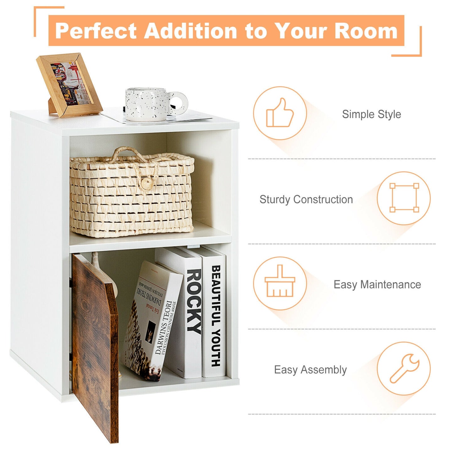 Set of 2 Nightstands with Storage, Modern End Tables for Bedroom or Living Room - White
