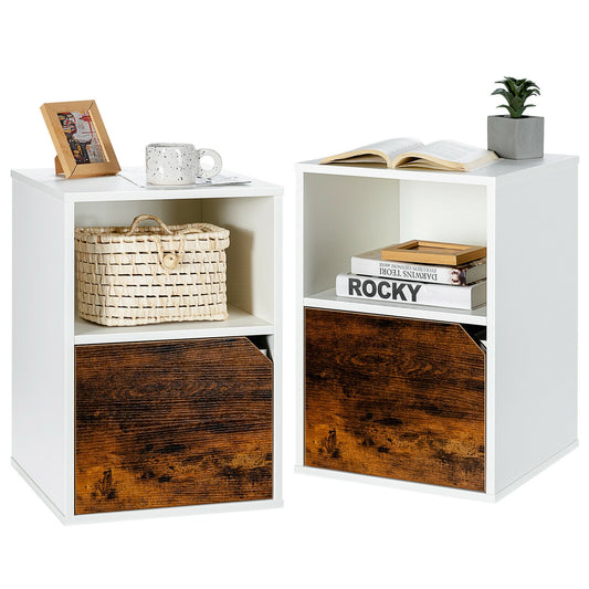 Set of 2 Nightstands with Storage, Modern End Tables for Bedroom or Living Room - White