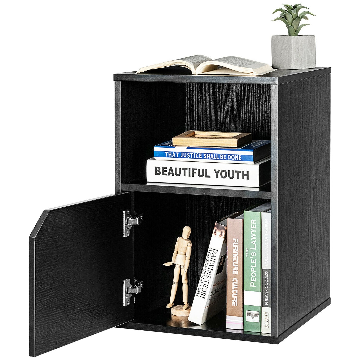 Set of 2 Nightstands with Storage, Modern End Tables for Bedroom or Living Room - Black