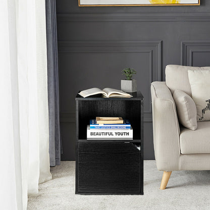 Set of 2 Nightstands with Storage, Modern End Tables for Bedroom or Living Room - Black