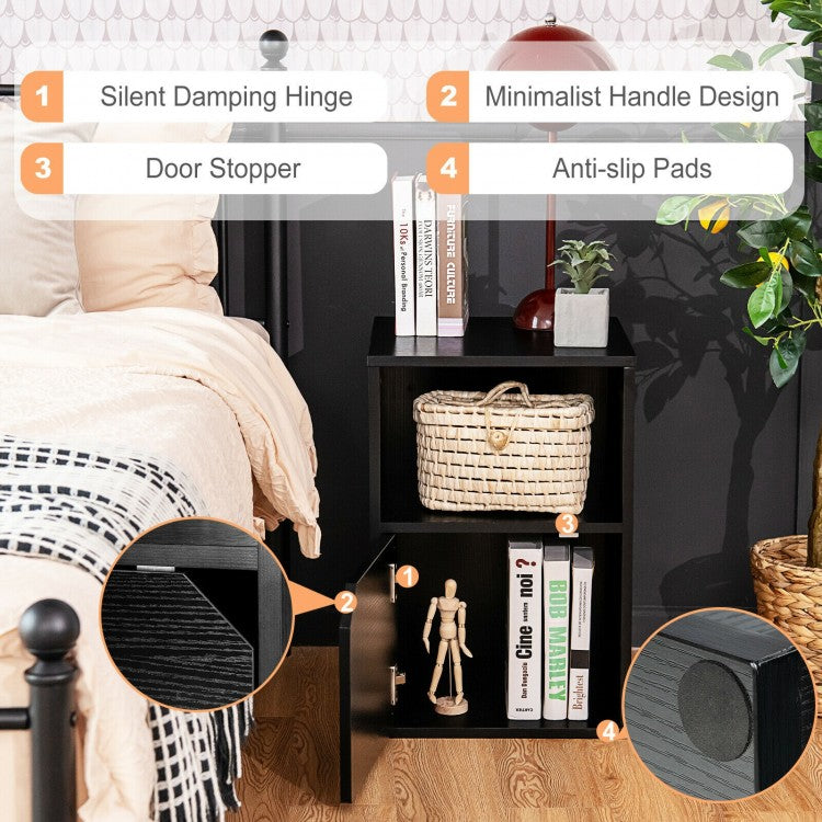 Set of 2 Nightstands with Storage, Modern End Tables for Bedroom or Living Room - Black
