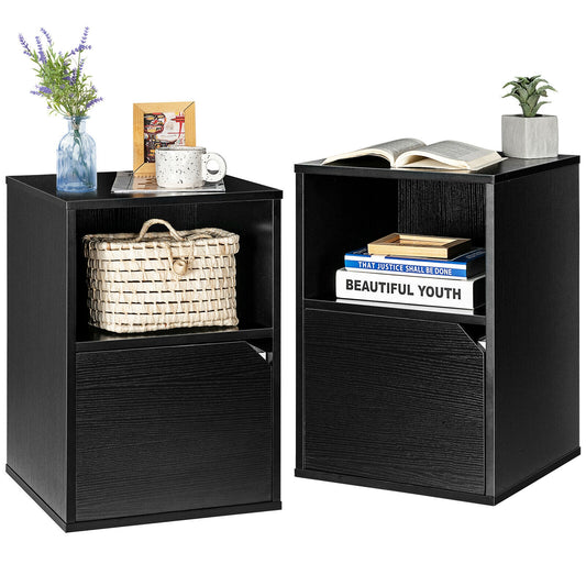 Set of 2 Nightstands with Storage, Modern End Tables for Bedroom or Living Room - Black