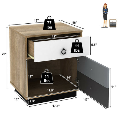Wooden Nightstand with Drawer and Storage Cabinet Modern Sofa Side Table