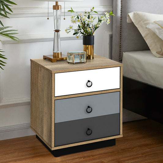 Wooden Nightstand with Drawer and Storage Cabinet Modern Sofa Side Table