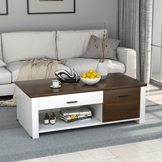 Multi-Storage Coffee Table with Compartments, Drawers, and Durable Wood Construction