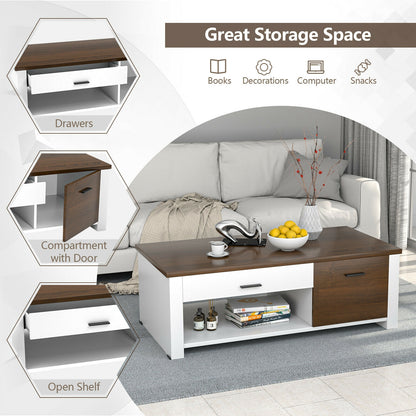 Multi-Storage Coffee Table with Compartments, Drawers, and Durable Wood Construction