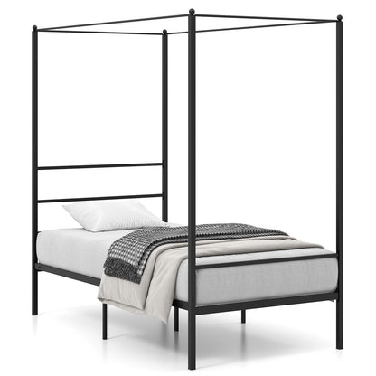 Elegant Metal Canopy Bed Frame with Slat Support – Twin Size