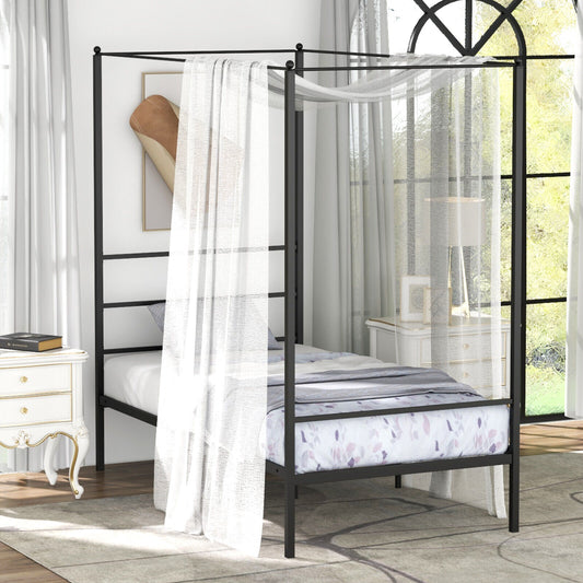 Elegant Metal Canopy Bed Frame with Slat Support – Twin Size