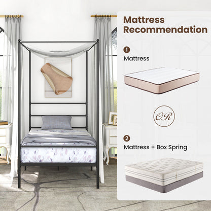 Elegant Metal Canopy Bed Frame with Slat Support – Twin Size